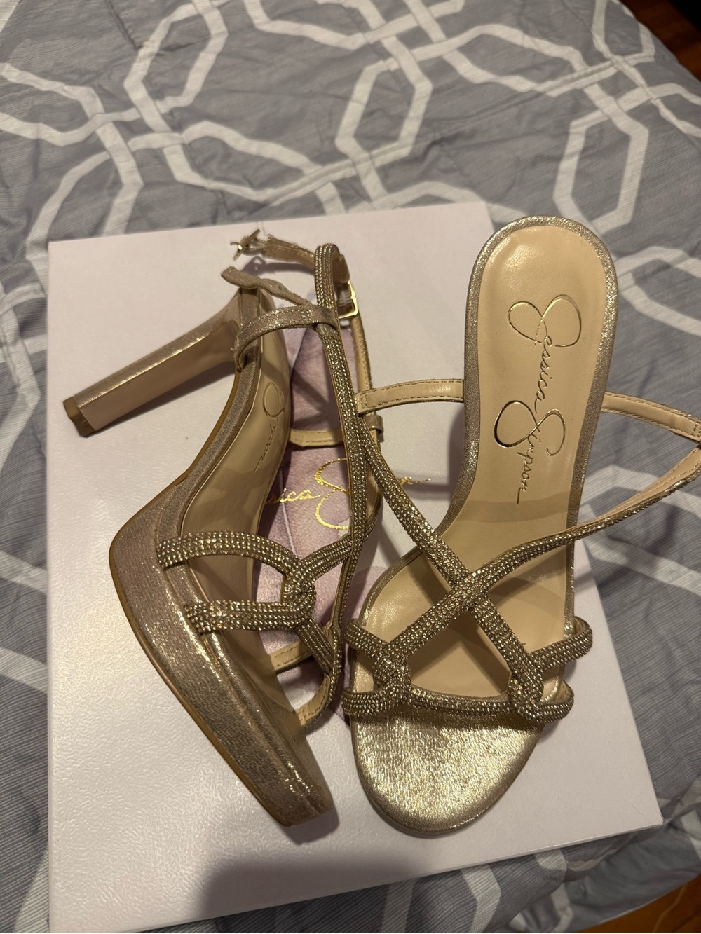 Jessica Simpson Metallic Gold Strappy Platform Heels